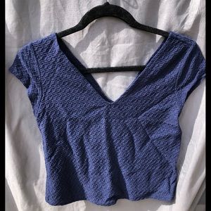 Blue V-neck Patterned Crop-Top